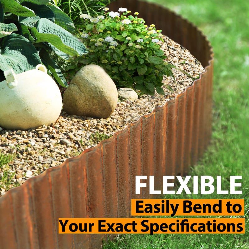 Worth Garden 20 Feet Pre-Rusted Corrugated Edging - 10"" H. Sturdy Steel Landscape Lawn Edging - Bendable Metal Long Strips of Garden Border for Raised Flower Bed Tree Surrounds - Image 3